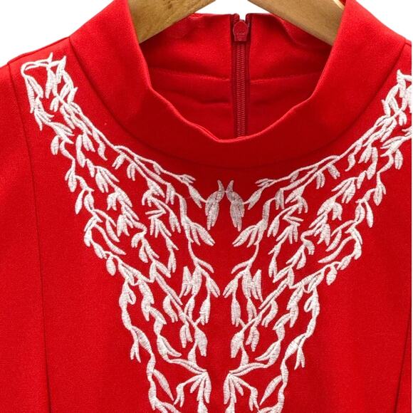 Dainty Jewells Red Mock Neck Long Sleeve Embroidered A Line Dress Women Small - Picture 4 of 7